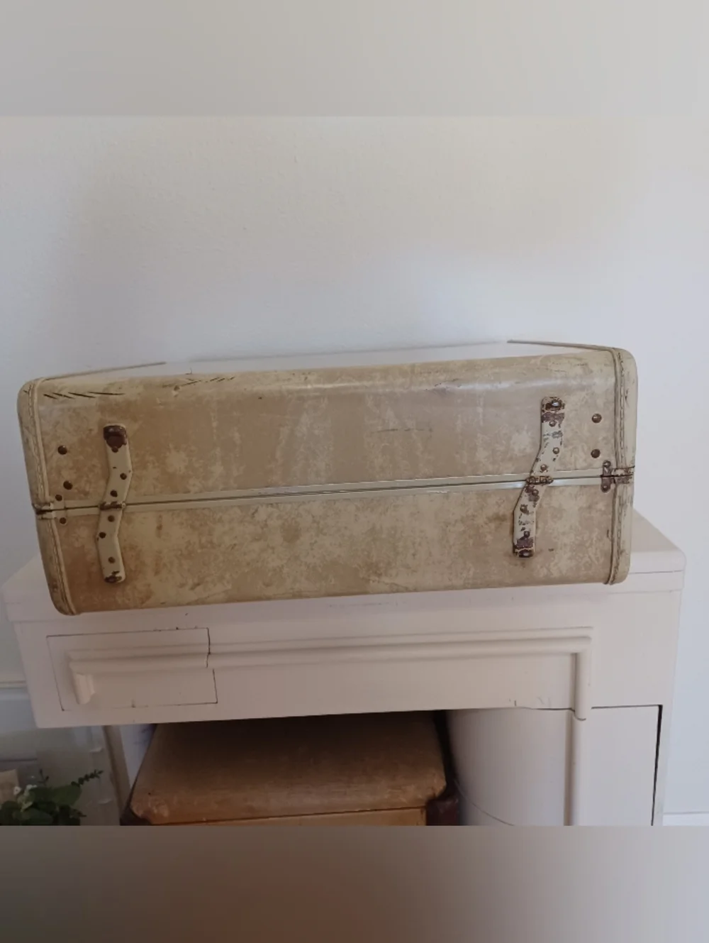Samsonite Vintage 1950s Cream Marble Streamlite Suitcase Travel Case - 21